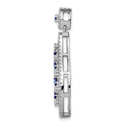14K Weißgold Saphir und Echt Diamant Welle Kette Anhänger