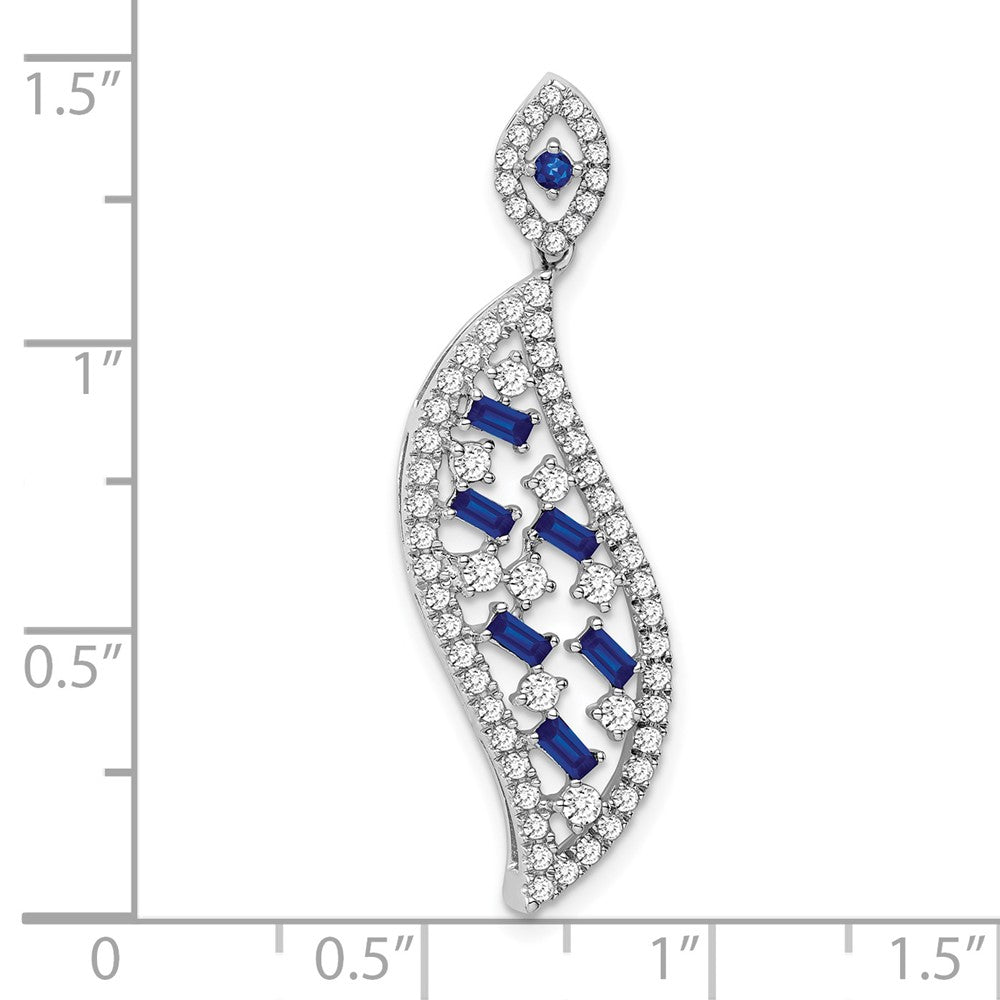 14K Weißgold Saphir und Echt Diamant Welle Kette Anhänger