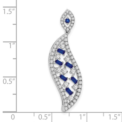 14K Weißgold Saphir und Echt Diamant Welle Kette Anhänger