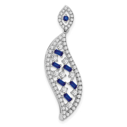 14K Weißgold Saphir und Echt Diamant Welle Kette Anhänger