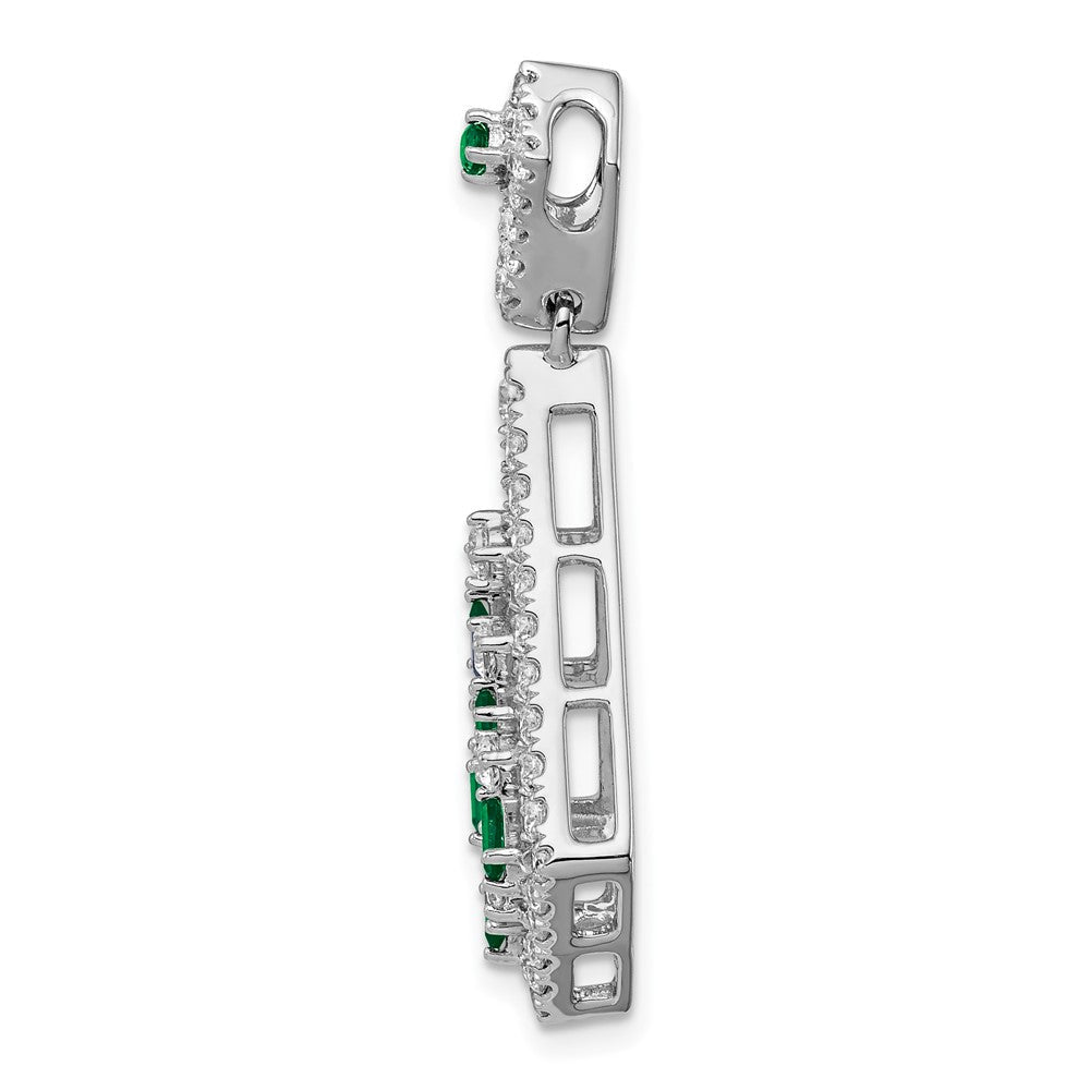 14K Weißgold Smaragd und Echt Diamant Kette Anhänger