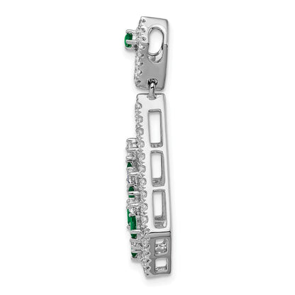 14K Weißgold Smaragd und Echt Diamant Kette Anhänger
