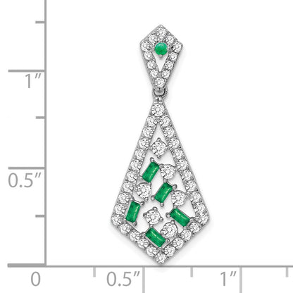 14K Weißgold Smaragd und Echt Diamant Kette Anhänger