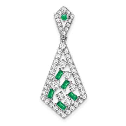 14K Weißgold Smaragd und Echt Diamant Kette Anhänger