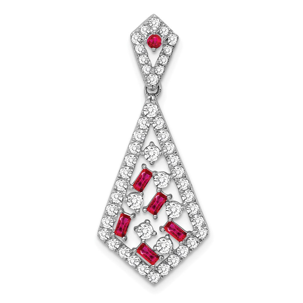 14K Weißgold Rubin und Echt Diamant Kette Anhänger