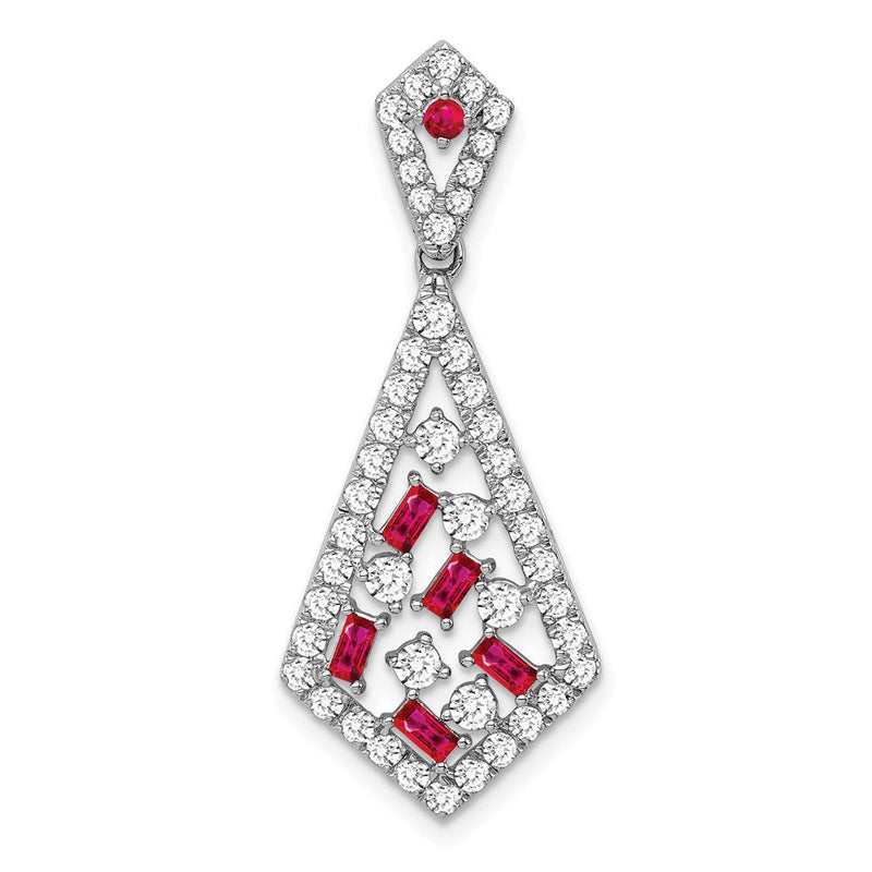 14K Weißgold Rubin und Echt Diamant Kette Anhänger