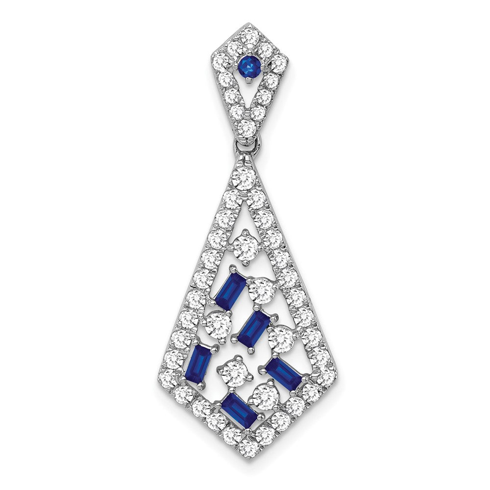 14K Weißgold Saphir und Echt Diamant Kette Anhänger