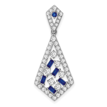 14K Weißgold Saphir und Echt Diamant Kette Anhänger