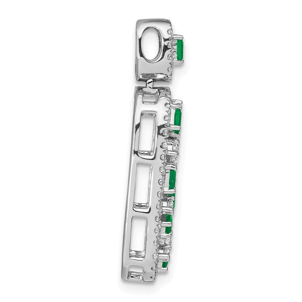 14K Weißgold Smaragd und Echt Diamant Oval Kette Anhänger