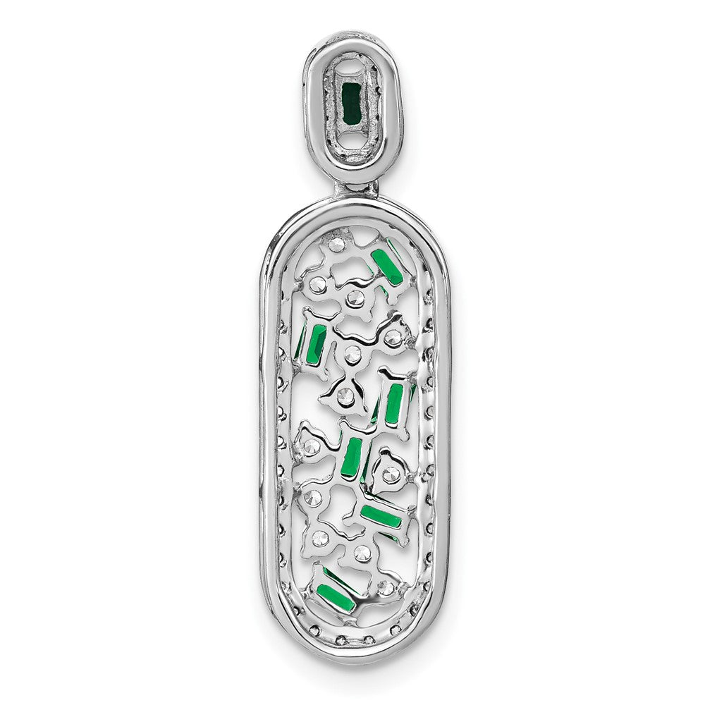 14K Weißgold Smaragd und Echt Diamant Oval Kette Anhänger