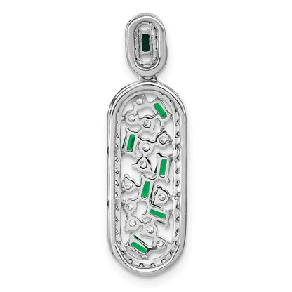 14K Weißgold Smaragd und Echt Diamant Oval Kette Anhänger