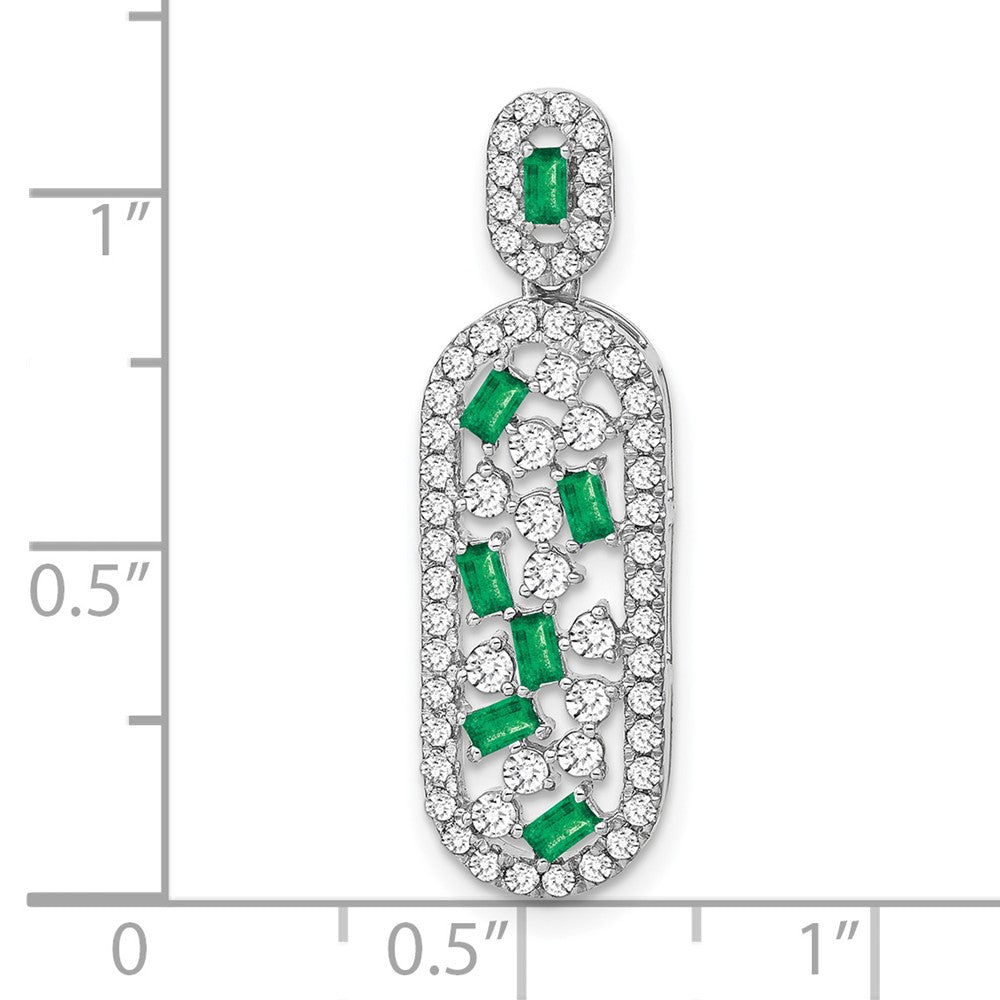 14K Weißgold Smaragd und Echt Diamant Oval Kette Anhänger