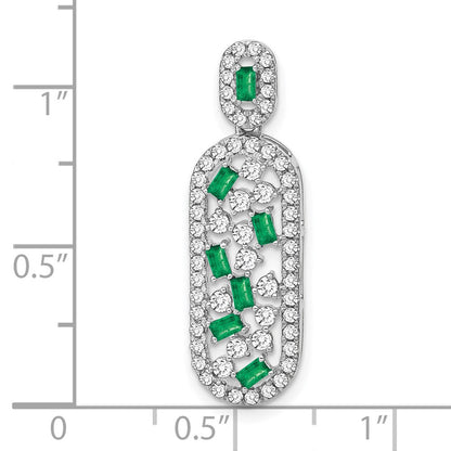 14K Weißgold Smaragd und Echt Diamant Oval Kette Anhänger