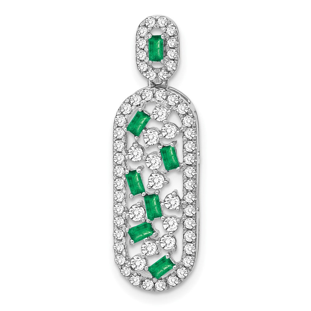 14K Weißgold Smaragd und Echt Diamant Oval Kette Anhänger