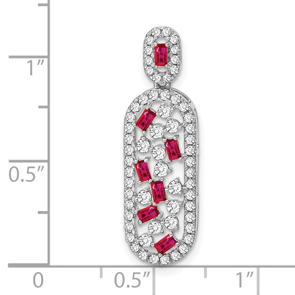 14K Weißgold Rubin und Echt Diamant Oval Kette Anhänger