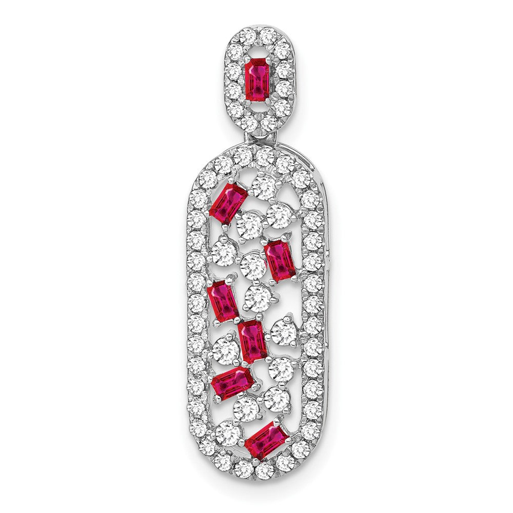 14K Weißgold Rubin und Echt Diamant Oval Kette Anhänger