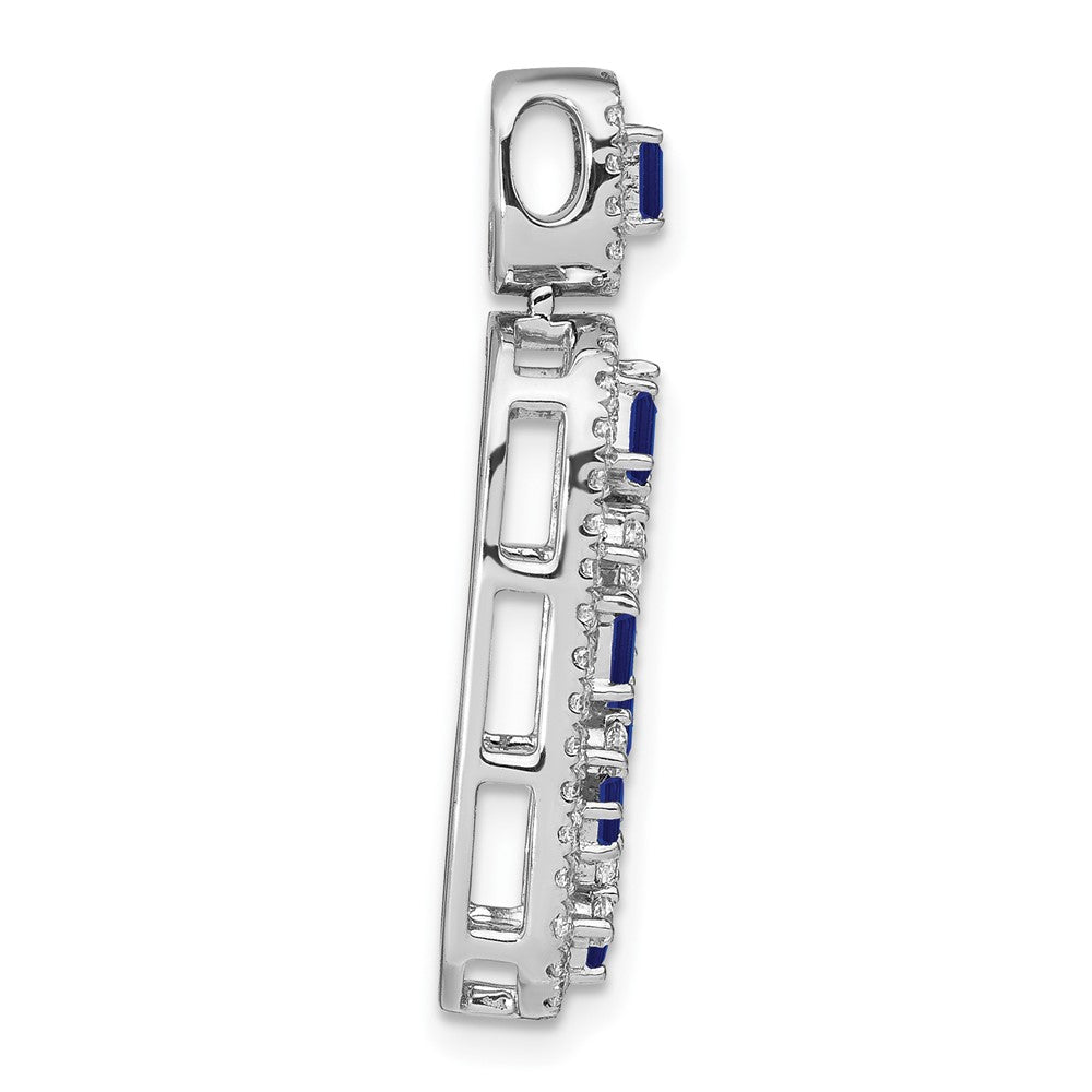 14K Weißgold Saphir und Echt Diamant Oval Kette Anhänger