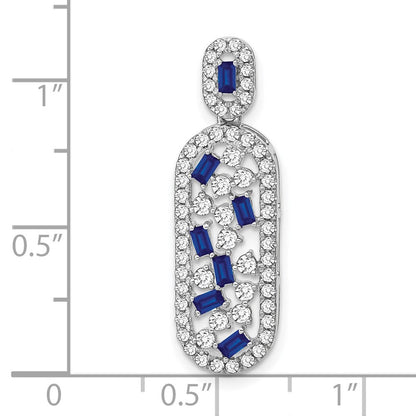 14K Weißgold Saphir und Echt Diamant Oval Kette Anhänger