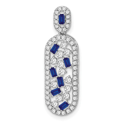 14K Weißgold Saphir und Echt Diamant Oval Kette Anhänger