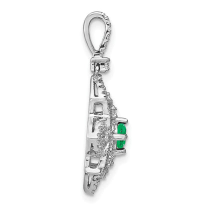 14K Weißgold Anhänger mit Smaragd und echtem Diamant