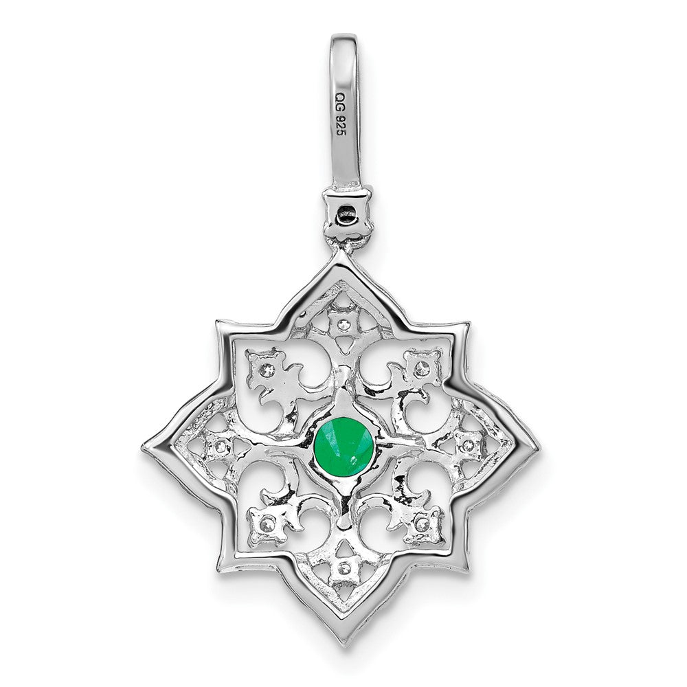 14K Weißgold Anhänger mit Smaragd und echtem Diamant