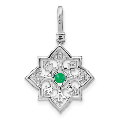 14K Weißgold Anhänger mit Smaragd und echtem Diamant