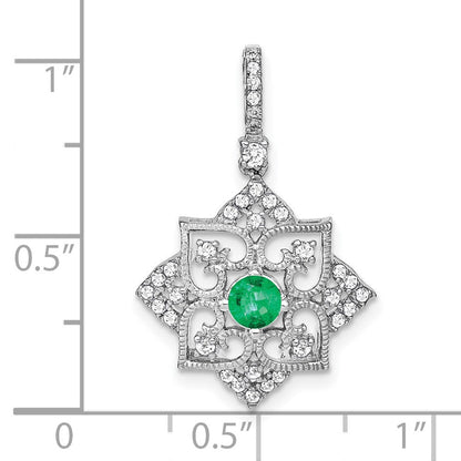 14K Weißgold Anhänger mit Smaragd und echtem Diamant