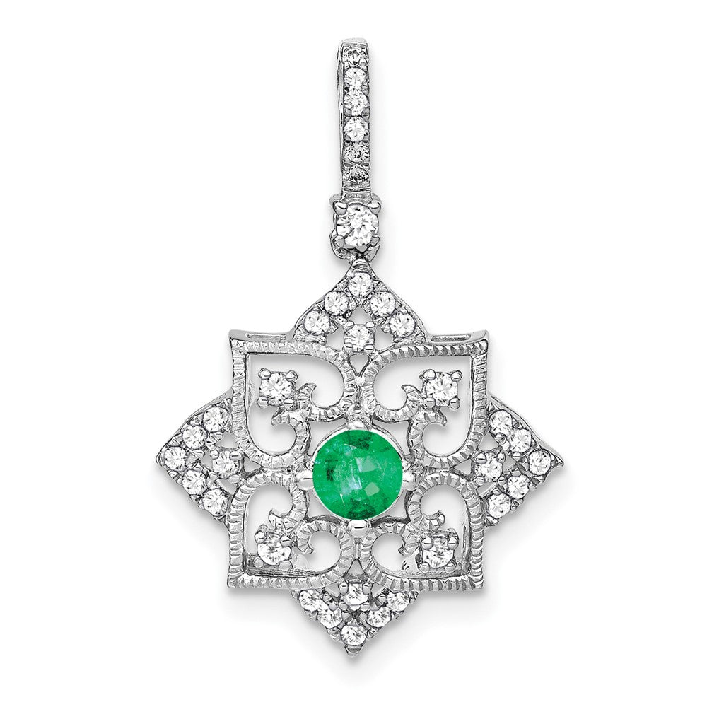 14K Weißgold Anhänger mit Smaragd und echtem Diamant
