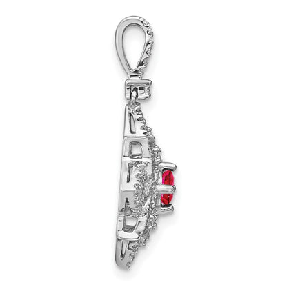 14K Weißgold Anhänger mit Rubin und echtem Diamant