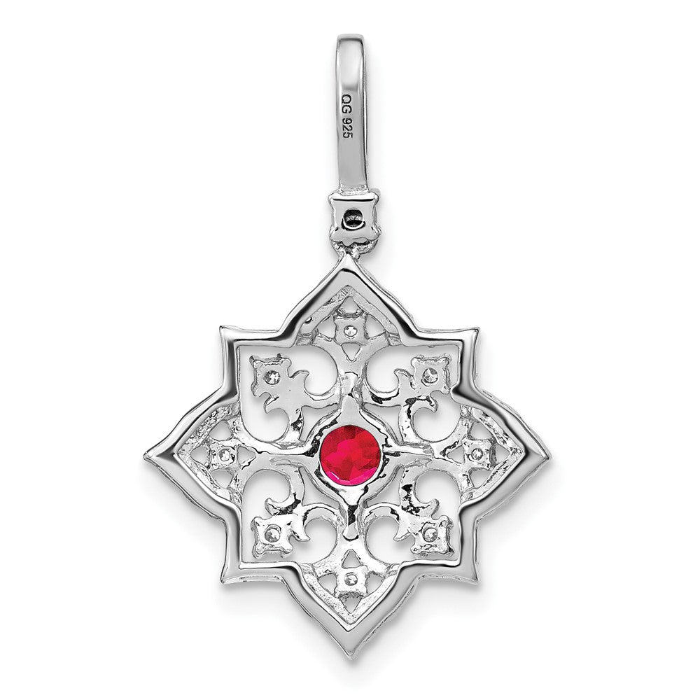 14K Weißgold Anhänger mit Rubin und echtem Diamant