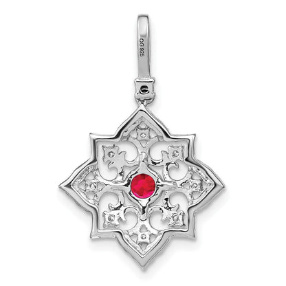 14K Weißgold Anhänger mit Rubin und echtem Diamant