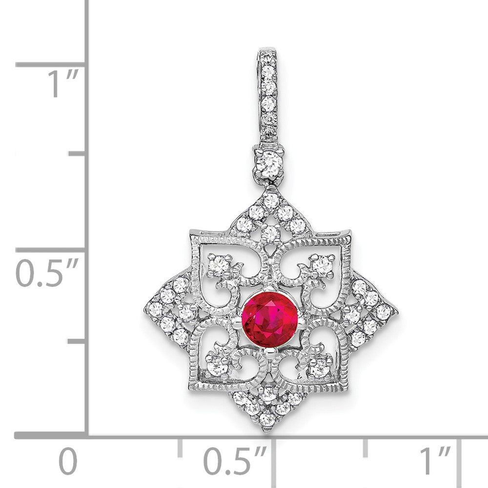 14K Weißgold Anhänger mit Rubin und echtem Diamant