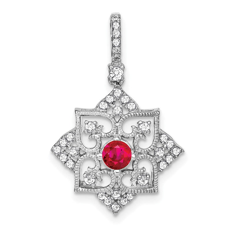 14K Weißgold Anhänger mit Rubin und echtem Diamant