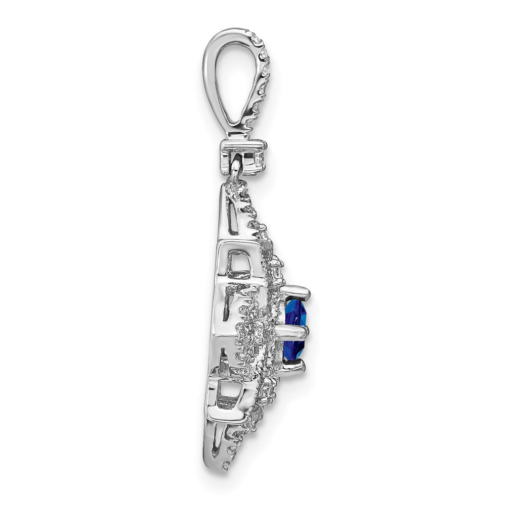 14k Weißgold Saphir- und Echtdiamant-Anhänger