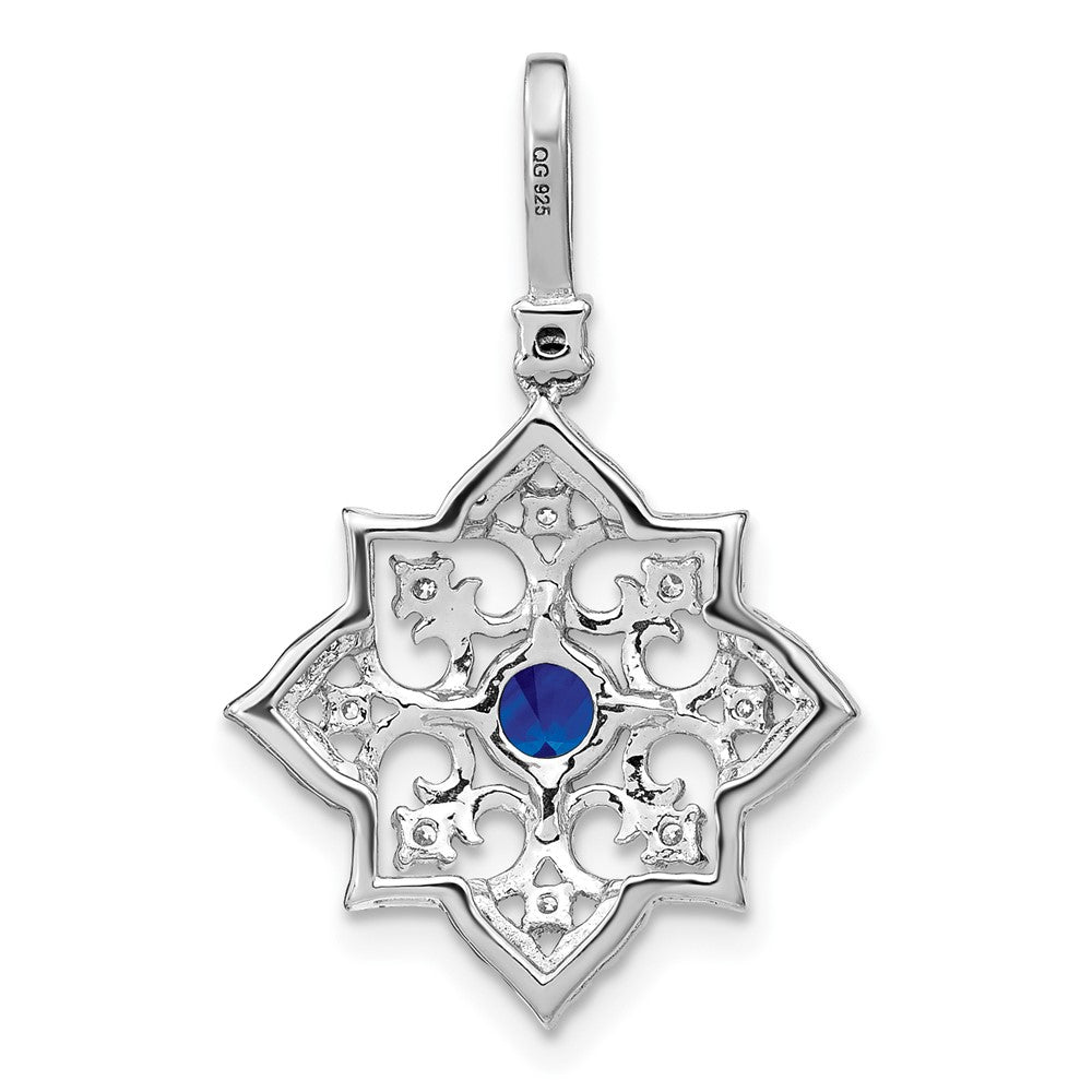 14k Weißgold Saphir- und Echtdiamant-Anhänger