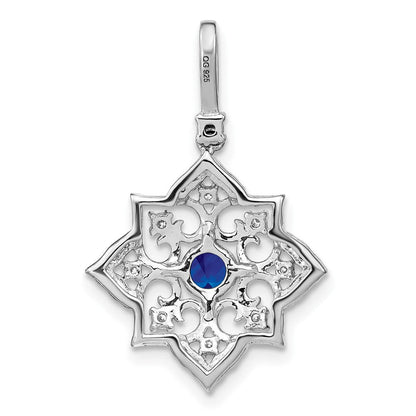 14k Weißgold Saphir- und Echtdiamant-Anhänger