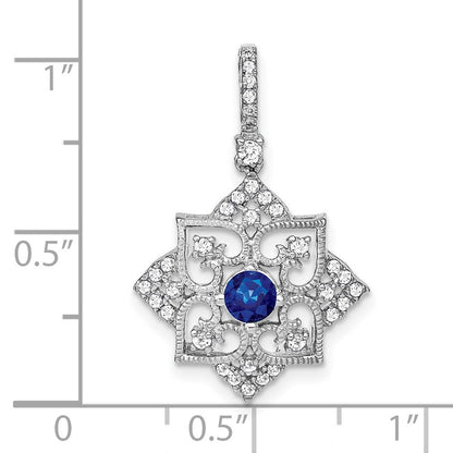 14k Weißgold Saphir- und Echtdiamant-Anhänger