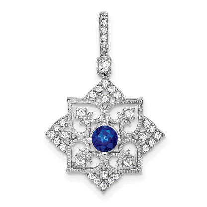 14k Weißgold Saphir- und Echtdiamant-Anhänger