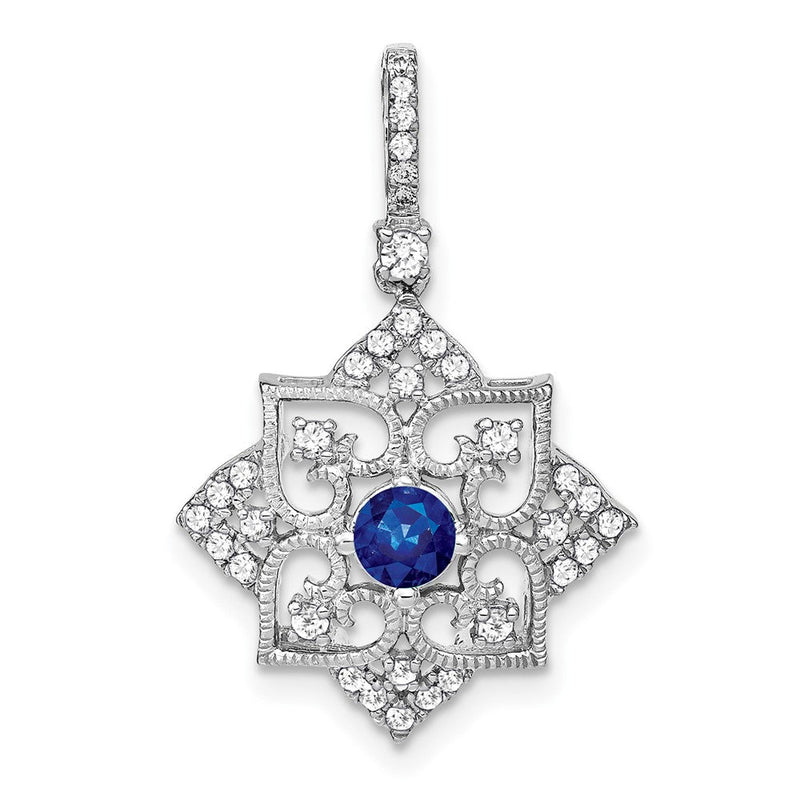 14k Weißgold Saphir- und Echtdiamant-Anhänger