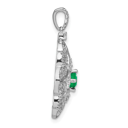 14K Weißgold Anhänger mit Smaragd und echtem Diamant