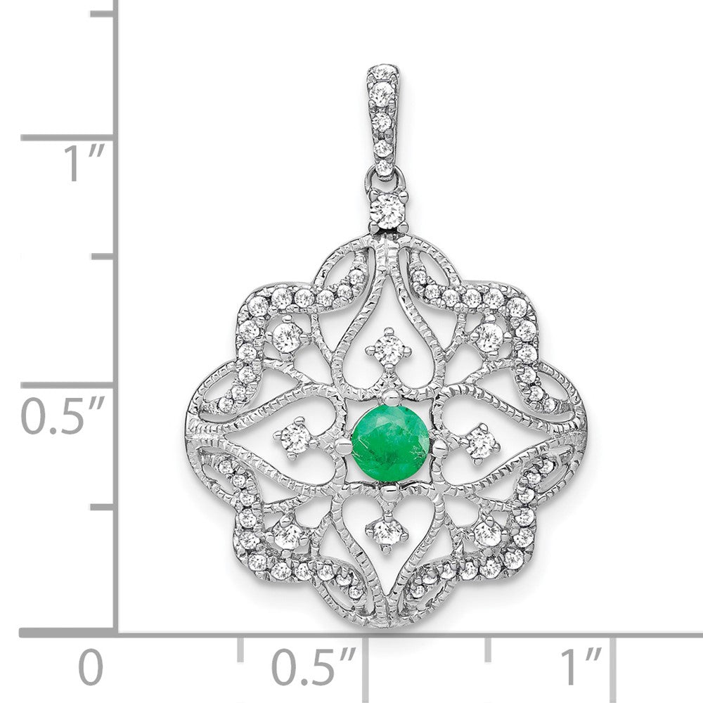 14K Weißgold Anhänger mit Smaragd und echtem Diamant