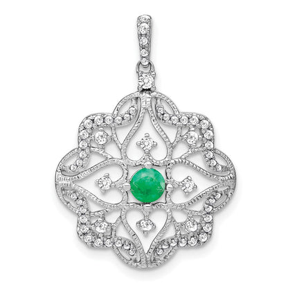 14K Weißgold Anhänger mit Smaragd und echtem Diamant