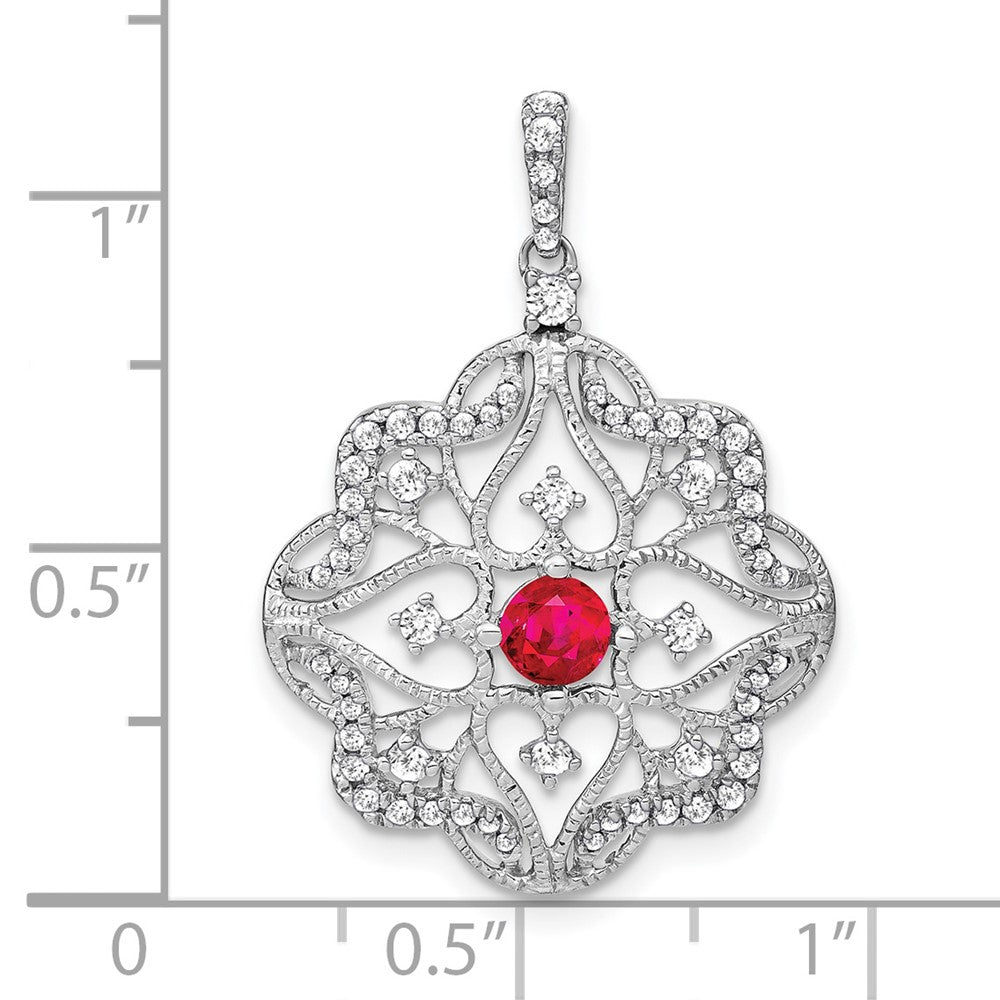 14K Weißgold Anhänger mit Rubin und echtem Diamant