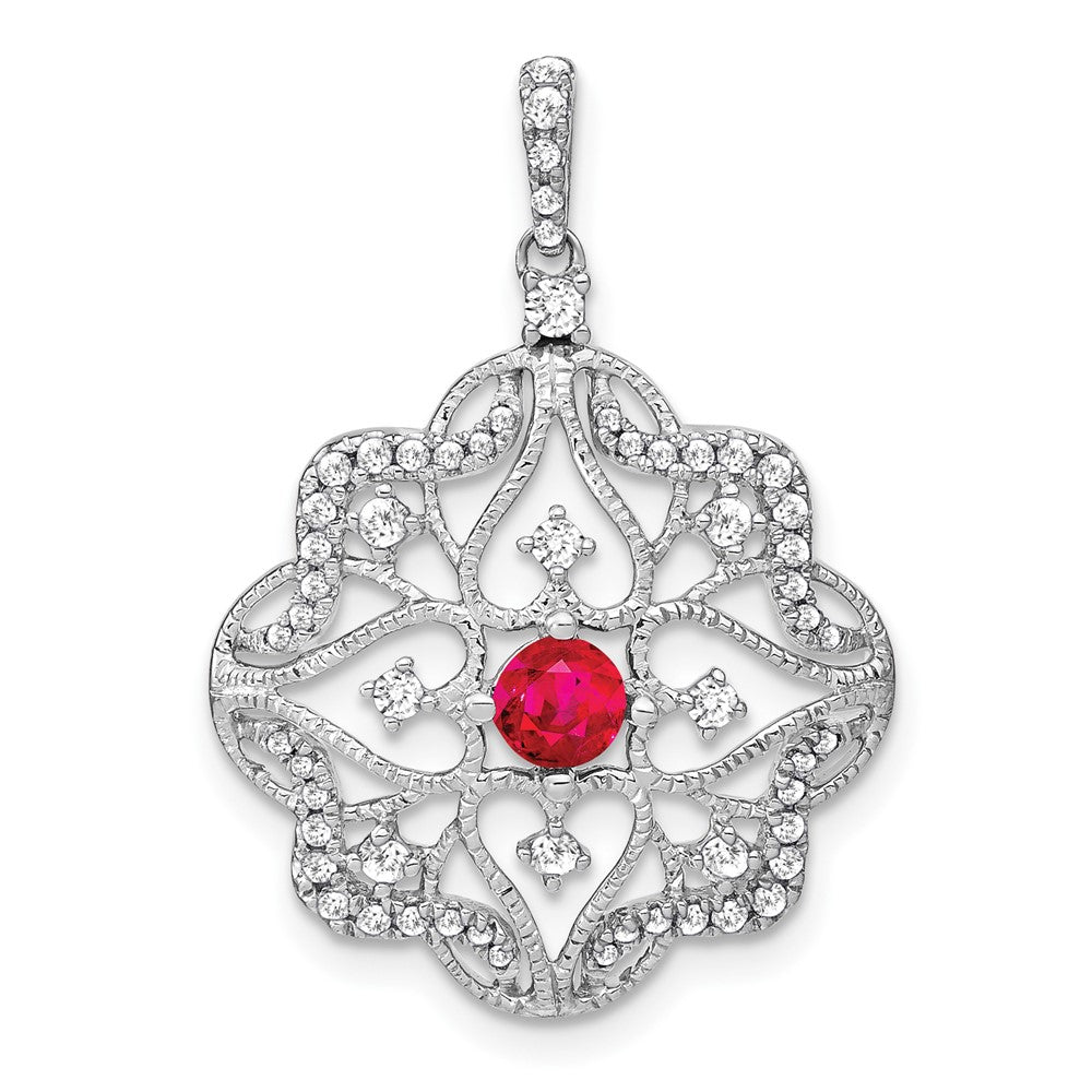 14K Weißgold Anhänger mit Rubin und echtem Diamant