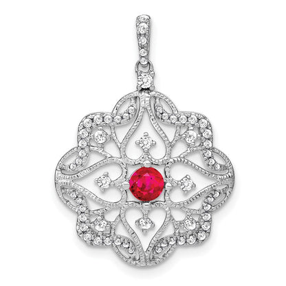14K Weißgold Anhänger mit Rubin und echtem Diamant