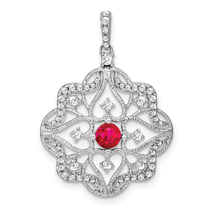 14K Weißgold Anhänger mit Rubin und echtem Diamant