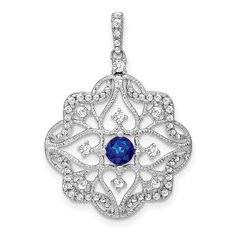 14K Weißgold Anhänger mit Saphir und echtem Diamant