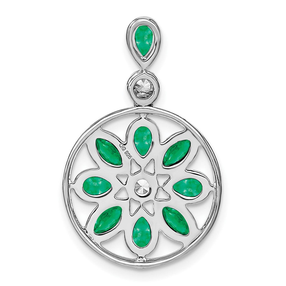 14K Weißgold Anhänger mit Smaragd und echtem Diamant