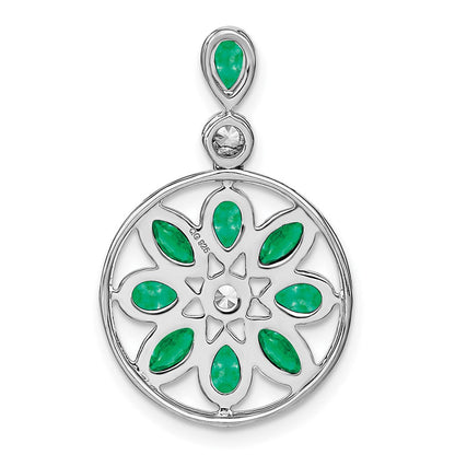 14K Weißgold Anhänger mit Smaragd und echtem Diamant