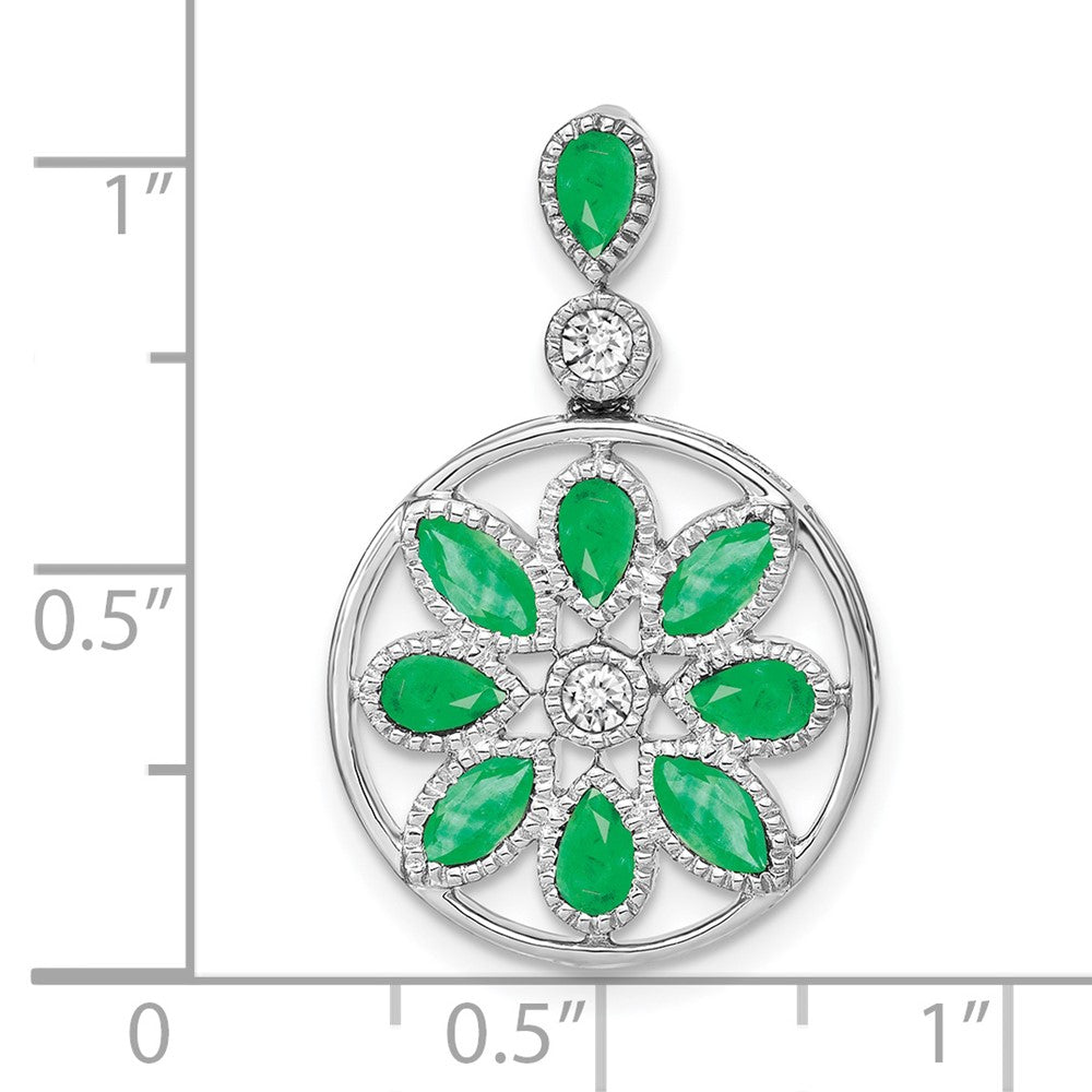 14K Weißgold Anhänger mit Smaragd und echtem Diamant